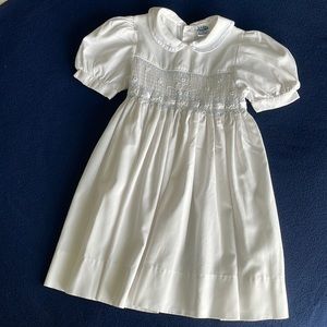 Girls’ vintage smocked dress, white